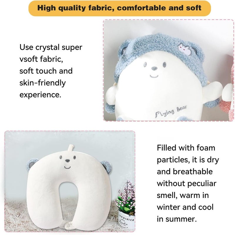 stocaggio Kids Travel Pillow - 2-in-1 Deformable Kids Neck Pillow for Traveling, Soft U-Shaped Pillow with Adorable Animal Design, Comfy Sleep and Play, Ideal for Airplanes and Cars - Blue Bear - Image 3